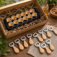 Pivný darčekový set: 10x gravírovateľný otvárač + bambusový podnos na 12 pohárov + 200g výplňový papier 1