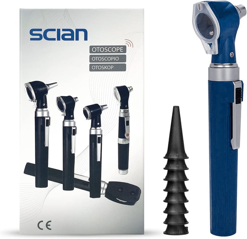 Scian LED-es fülvizsgáló készlet - 3x nagyítás, 4 méretű tölcsér, gyerekeknek, felnőtteknek, kutyáknak (kék)