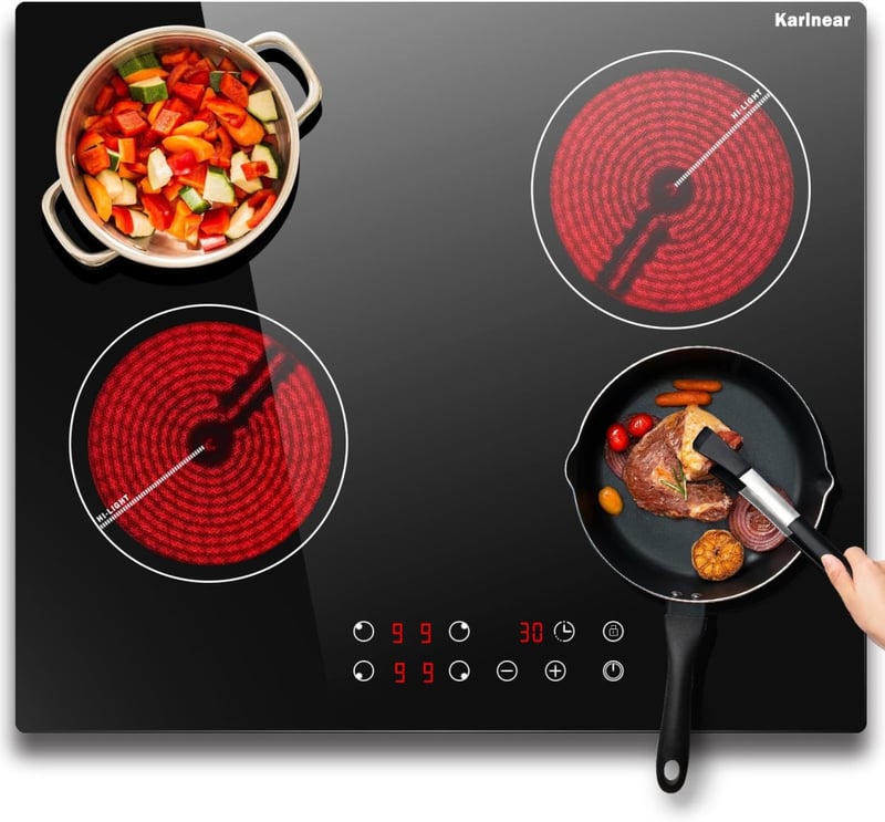 Karinear 60 cm-es üvegkerámia főzőlap 4 égővel, 6000 W, gyermekzár és időzítő