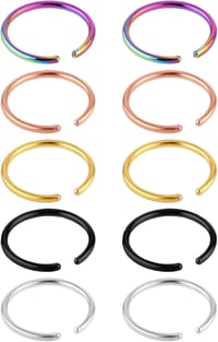 DIVINA VITAE 10 Részes Orr Piercing Szett - Rozsdamentes Acél Karika, Hamis Orr és Ajak Gyűrű, 20g 8mm, Septum és Porc Karika Férfiaknak és  1