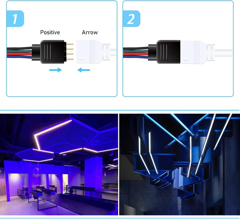 Plozoe LED Szalag Hosszabbító Kábel - 2 db 2m Fehér 4-Pin Csatlakozó RGB 3528 5050 2835 LED Szalaghoz - Szerszám Nélküli Telepítés