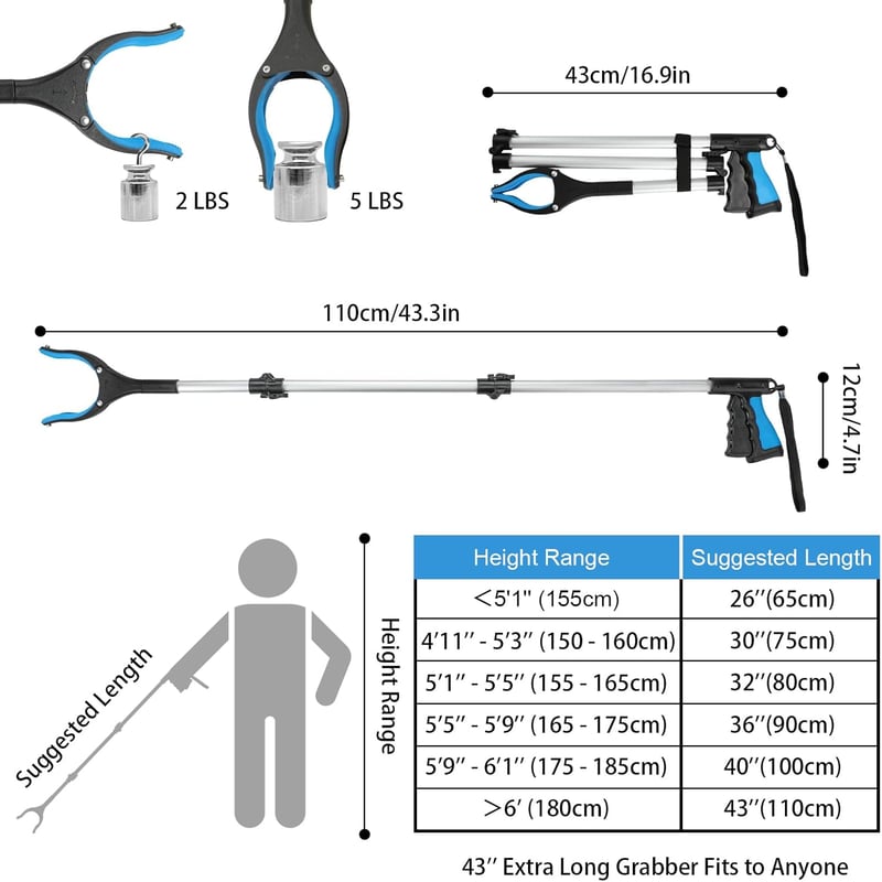 Housolution 110 cm Összecsukható Nyújtókar - Mágneses Végű, 360° Forgófejű Alumínium Felszedő Eszköz Időseknek, Gyerekeknek Kertbe és Hullad