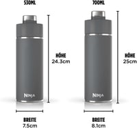 Ninja Thirsti 530ml Hőszigetelt Utazópalack - Szürke Rozsdamentes Acél Termosz Szénsavas, Hideg és Meleg Italokhoz, Szivárgásmentes Fedéllel 6