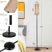 Rayofly Rattan Állólámpa - Távirányítós, Alkalmazással Vezérelhető, Bohém Stílusú Fekete Lámpa Nappali és Hálószoba Világításhoz, LED Izzóva 6