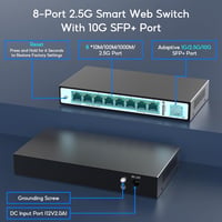 9 portos 2.5GbE web‑menedzselhető switch – 1×10G SFP+ + 8×2.5G RJ45, LACP/VLAN/QoS/IGMP, ventilátormentes fémház 11