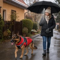Set confort plimbare pe ploaie: vestă 3XL + ham 3XL + lesă 8m + umbrelă LED 1