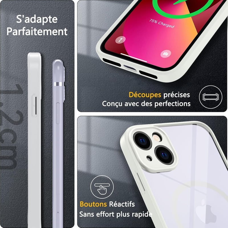 iPhone 13 MagSafe-kompatibilis ütésálló tok kameravédővel, fehér