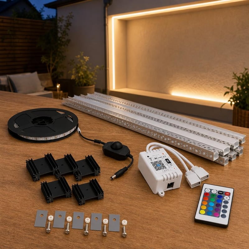 Sada pre LED osvetlenie: 5× chladič + PWM stmievač + 10×1m profil + WiFi RGB ovládač