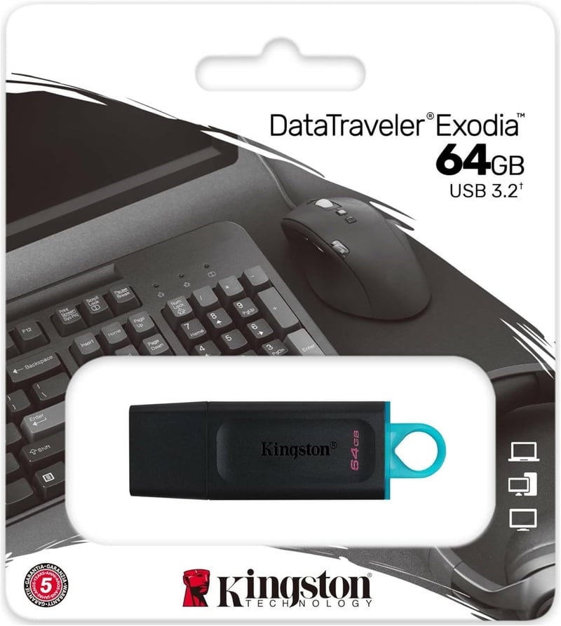 Kingston DataTraveler Exodia 64GB USB 3.2 pendrive védőkupakkal, kulcstartóval