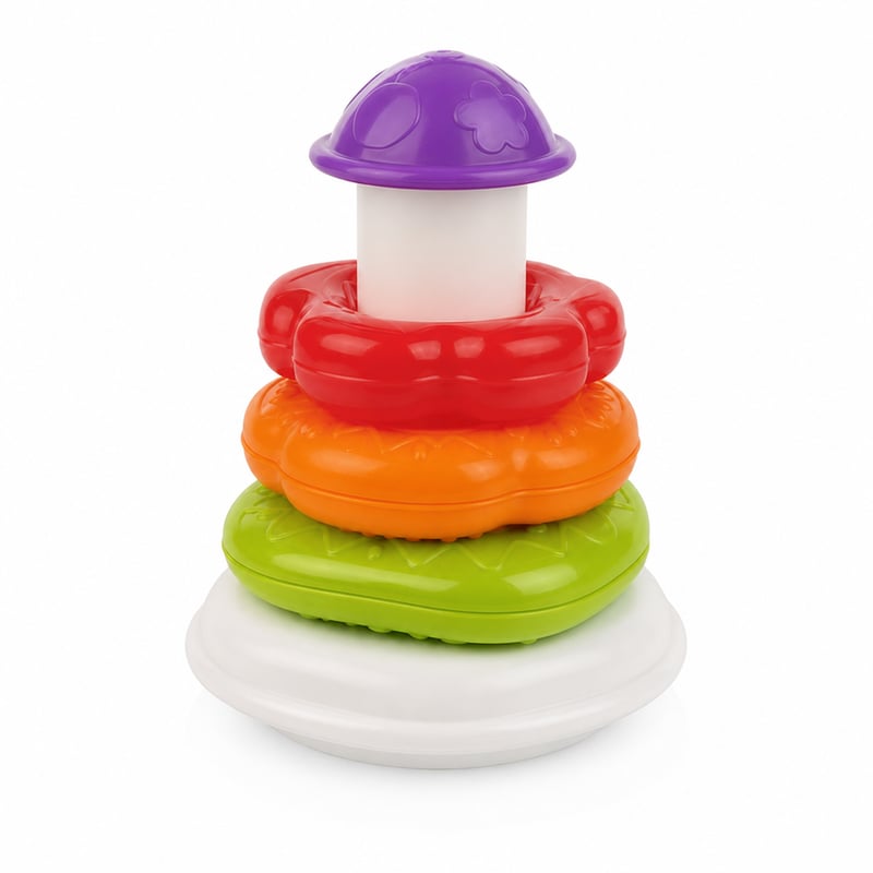 Turn de inele pentru dezvoltarea abilităților Clementoni Baby Stacking Rings, 6-36 luni — lipsesc 2 inele (stare: vezi a 2-a fotografie)