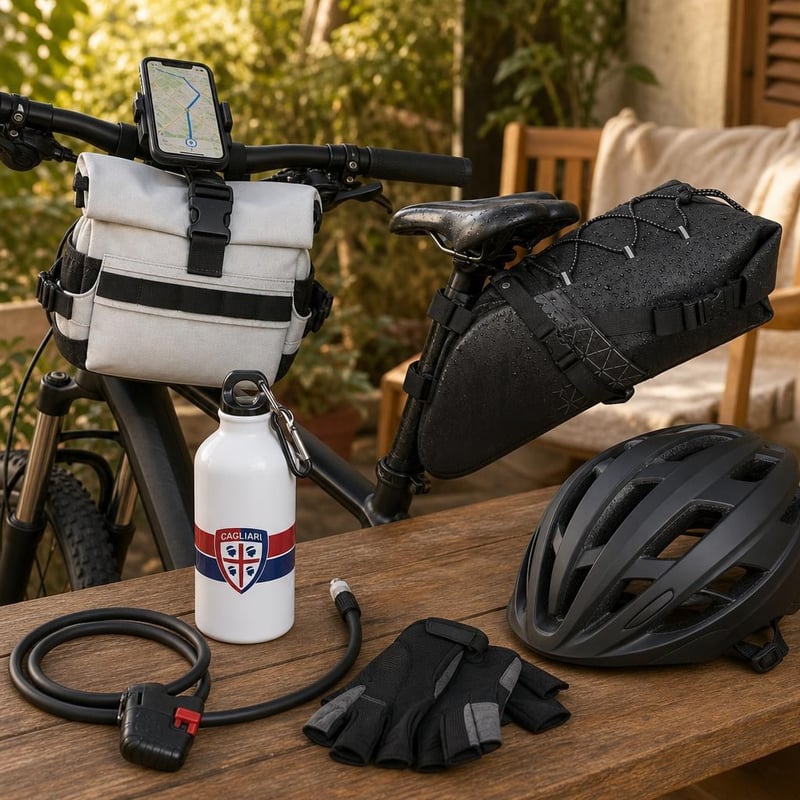 Cyklistický balík: 1x taška + 1x držiak + 1x fľaša + 1x držiak na mobil + 1x rukavice + 1x prilba + 1x pumpa