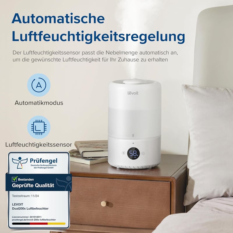 Levoit 3L Ultrahangos Párásító - Felültölthető, 360° Forgó Fúvóka, 19dB Halk Működés, 25 Órás Üzemidő, Okos Vezérlés, Aroma Diffúzor Hálószo