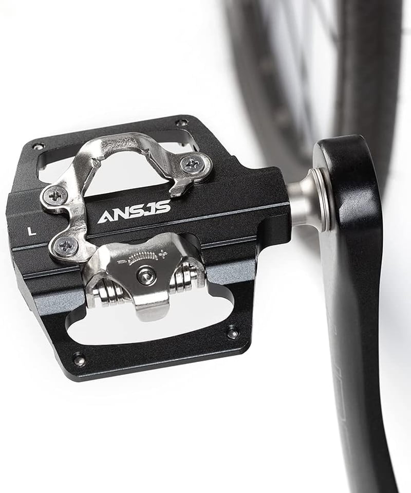 ANSJS 2 az 1-ben SPD Kerékpár Pedál - CNC Alumínium Csúszásmentes Klickpedál Szett BMX MTB Trekking Hegyi és Országúti Kerékpárokhoz, 9/16"  - Black