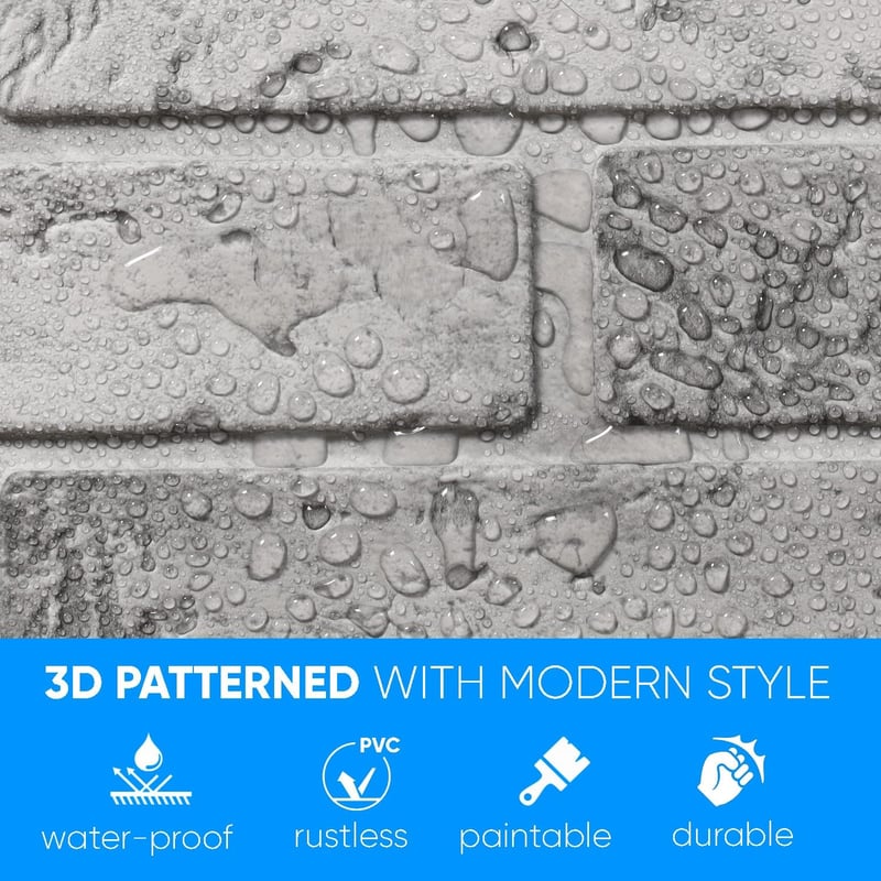 Grace Baltic 3D Fali Panel - 4,8 m², 10 db, Szürke Tégla Mintázat, 1 mm Vastag PVC, Beltéri Faldekoráció, Vékony és Rugalmas