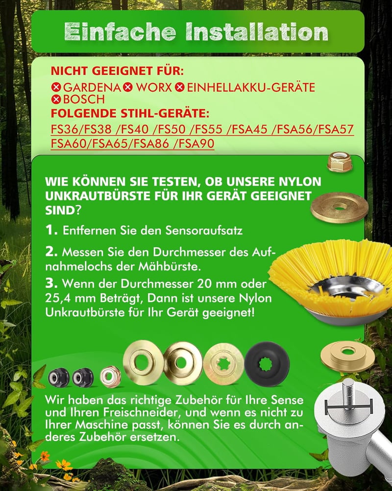 LADAMI Gyomkefe 200 mm x 25,4 mm - Univerzális Nylon Sörtés Fűkasza Kiegészítő Benzines és Elektromos Gépekhez, Gyom és Moha Eltávolításhoz