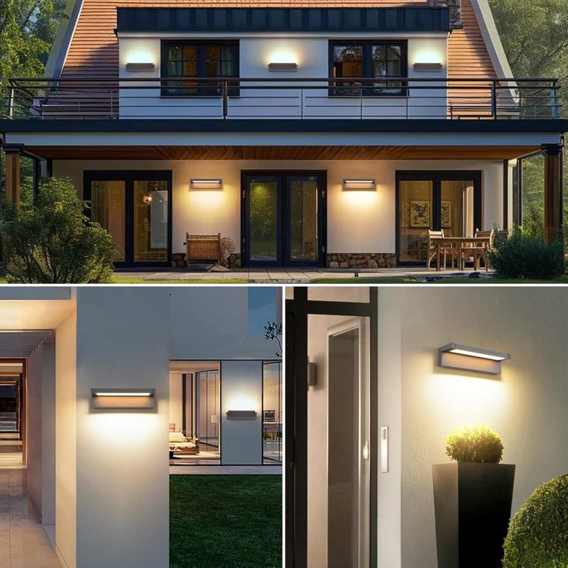 KUKAK 36W LED Kültéri Fali Lámpa, IP65 Vízálló, 3000K Meleg Fehér, 350° Forgatható Panel, Alumínium, Sötétszürke - Kerthez, Teraszhoz, Erkél