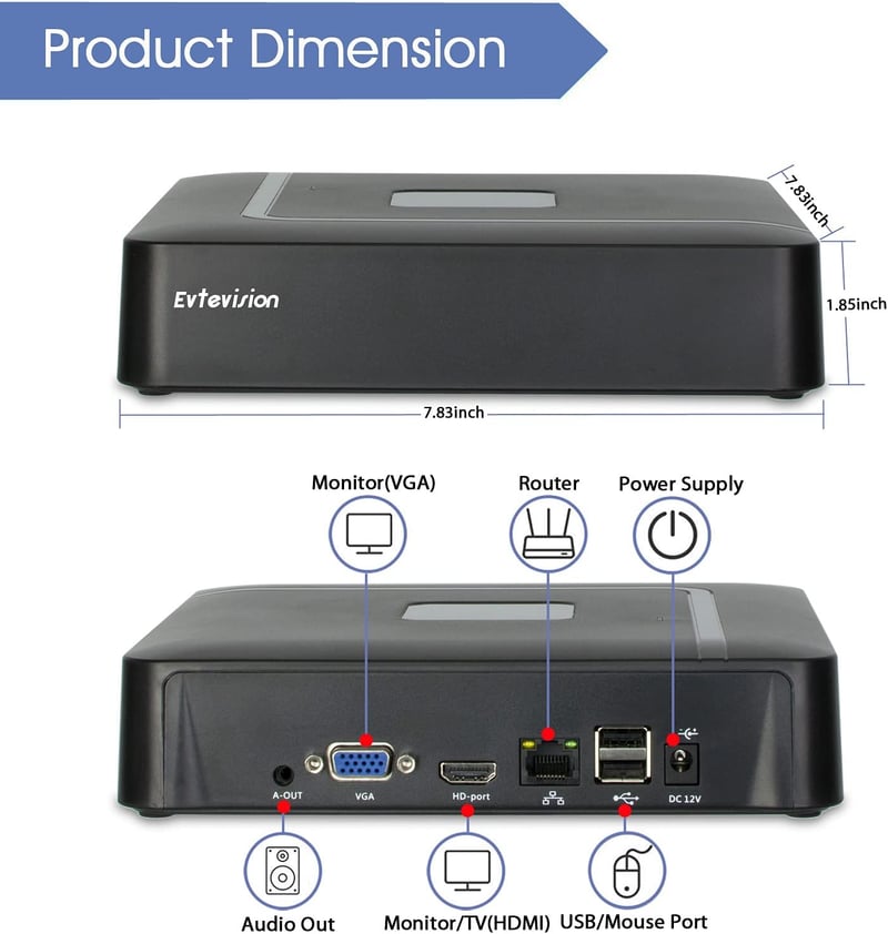 Evtevision 16 csatornás 4K NVR biztonsági kamera rögzítő, P2P felhő támogatással