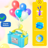 Dr.meter 600W Elektromos Léggömbpumpa Dupla Fúvókával - Kék, Hordozható Lufi Felfújó Partikhoz 6