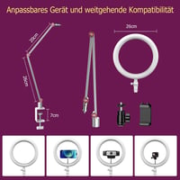 Állítható 10" LED körfény íróasztalra, telefontartóval - YouTube, TikTok, videóhívás (Fehér) 8