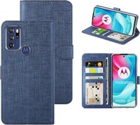 Motorola Moto G60S kék flip tok - mágneses, kártyatartós, állványos 1