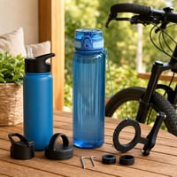 Cyklistický set na fľaše: 500ml oceľová fľaša + 1000ml športová fľaša + držiak + 2x ochranný obal 1