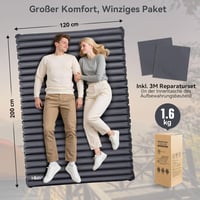 Hikenture Ultrakönnyű Dupla Kempingmatrac 120x200cm - Felfújható Matrac 2 Személynek, Pumpatasak, 10cm Vastag, Túrázáshoz, Kempingezéshez 5