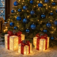 Blagdanski set u plavom: 4x kuglica 12 cm + 6x tamnoplava kuglica + 3x svjetleća kutija 140 LED 1