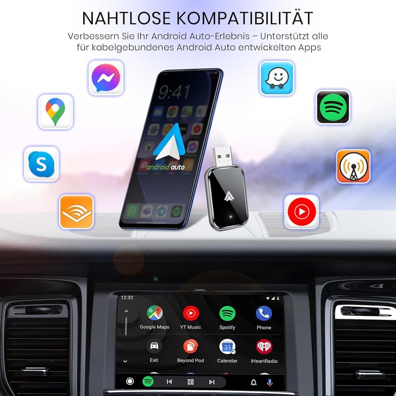 AIZEO Android Autó Vezeték Nélküli Adapter - Vezetékes Android Auto Átalakító Gyors Bluetooth Kapcsolattal, Kompakt Méretű Autós Kiegészítő 