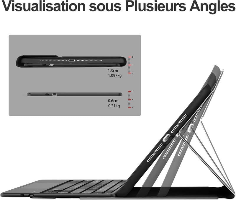 FOGARI iPad Billentyűzet Tok Trackpaddal - Vezeték Nélküli Leválasztható AZERTY Billentyűzet iPad 9/8/7, Air 3, Pro 10.5 Modellekhez, Ceruza