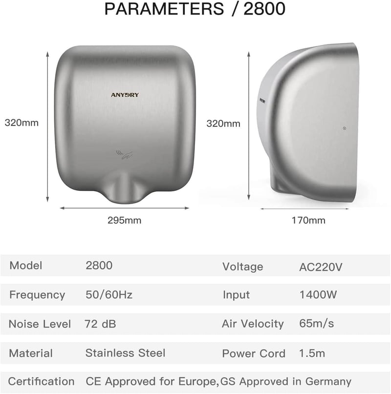 Anydry 2800 Rozsdamentes Automata Kézszárító Falra - Bontott