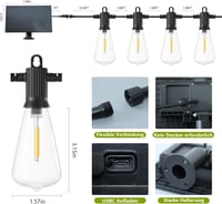 ZOTOYI Napelemes Fényfüzér 15m - IP65 Vízálló Kerti Világítás 24+2 LED Izzóval, Automata Fényérzékelővel, 4 Világítási Móddal Kerthez, Teras 7