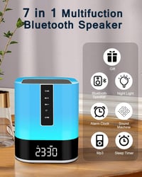 WamGra Bluetooth hangszórós éjjeli lámpa gyermek ébresztőórával, fehér zaj készülékkel, érintéses fényerőszabályzással, 48 RGB LED, fehér 2
