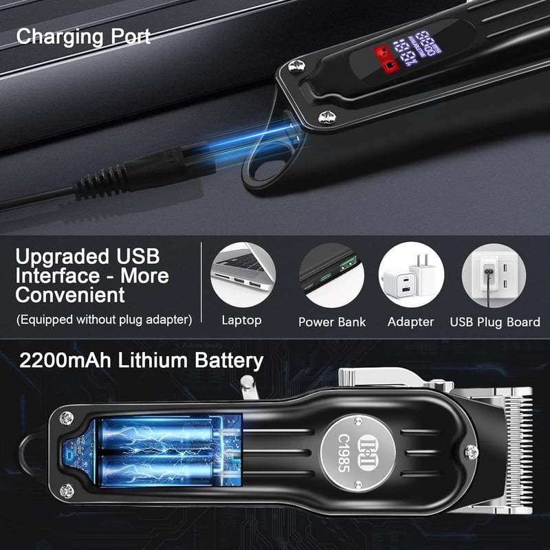 CIICII Professzionális Hajvágó és Szakállvágó Készlet - 13 Részes USB Vezeték Nélküli LCD Kijelzős Szett Otthoni Hajvágáshoz, Újratölthető A