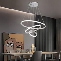 LXJCSM Modern LED Csillár 76W - 3 Gyűrűs Függőlámpa Távirányítóval, Állítható Magasság, Szabályozható 3000K-6000K, Nappali, Háló és Étkező V 6