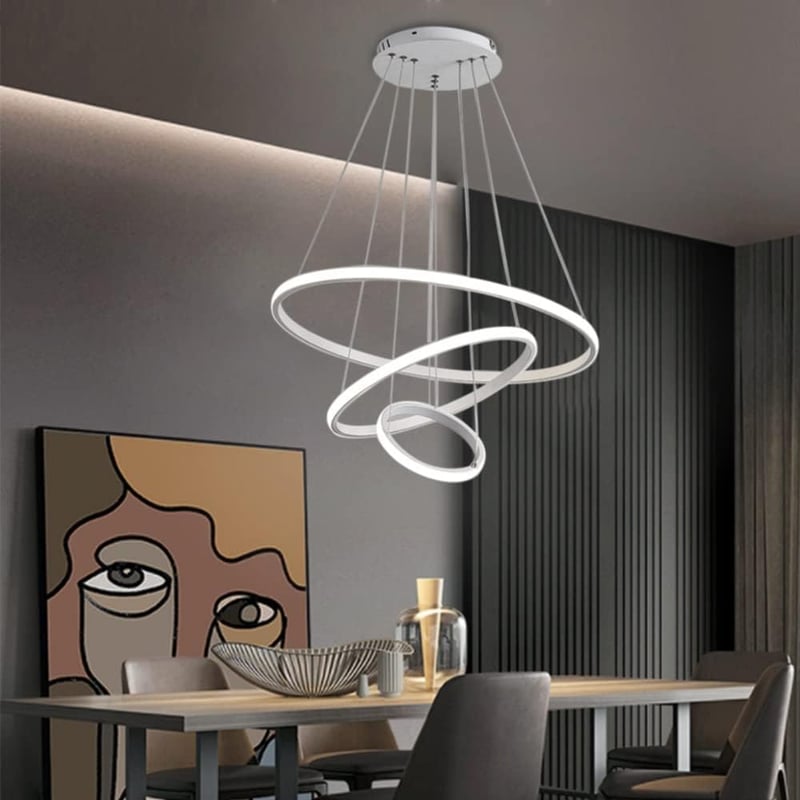LXJCSM Modern LED Csillár 76W - 3 Gyűrűs Függőlámpa Távirányítóval, Állítható Magasság, Szabályozható 3000K-6000K, Nappali, Háló és Étkező V