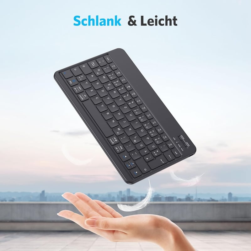 Emetok Német QWERTZ Bluetooth Billentyűzet iPad/iPhone/Android Készülékekhez, Nagyobb Billentyűkkel, Újratölthető, Ultravékony, Fekete