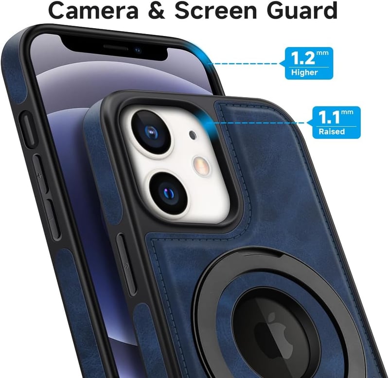 MOBESV Mágneses Telefontok iPhone 12 Mini 5.4" Készülékhez, MagSafe Kompatibilis Bőr Tok Állvánnyal, Vékony Elegáns Védőtok, Királykék