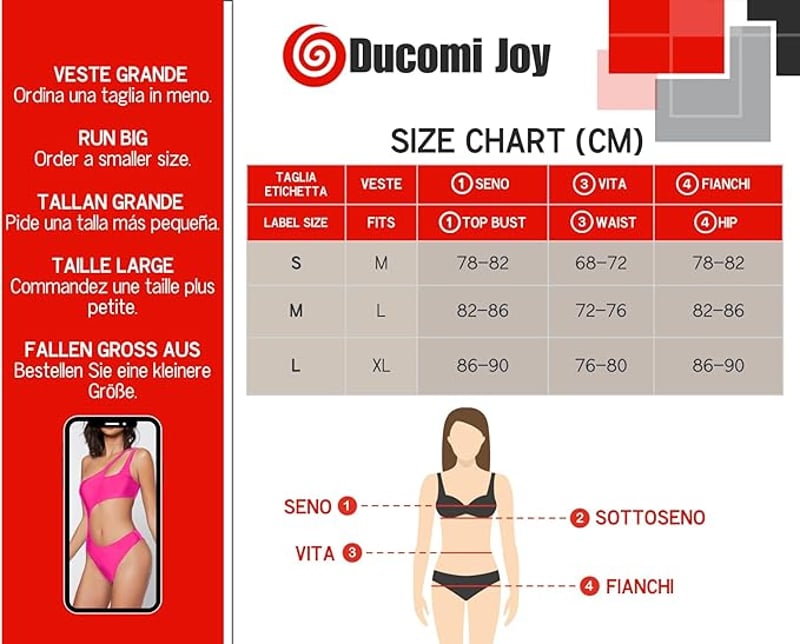 Ducomi Joy Monovállú Push Up Bikini Fürdőruha Brazil Alsóval, M-es