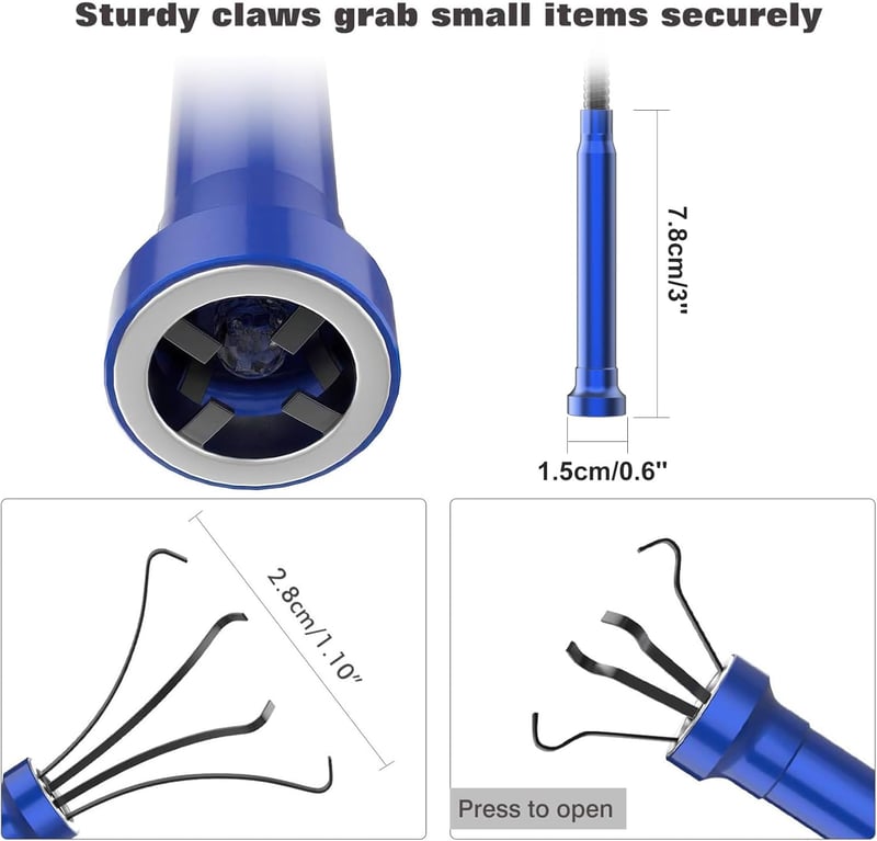 Housolution Clește Magnetic cu Patru Gheare - Cu Mâner Flexibil și Lumină LED, Instrument Flexibil de Extindere Lungă pentru Gunoi, Chiuvetă și Sifoane