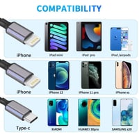 Nylon 3in1 USB kábel iPhone Lightning és Type-C - 1m, többfunkciós töltő 5
