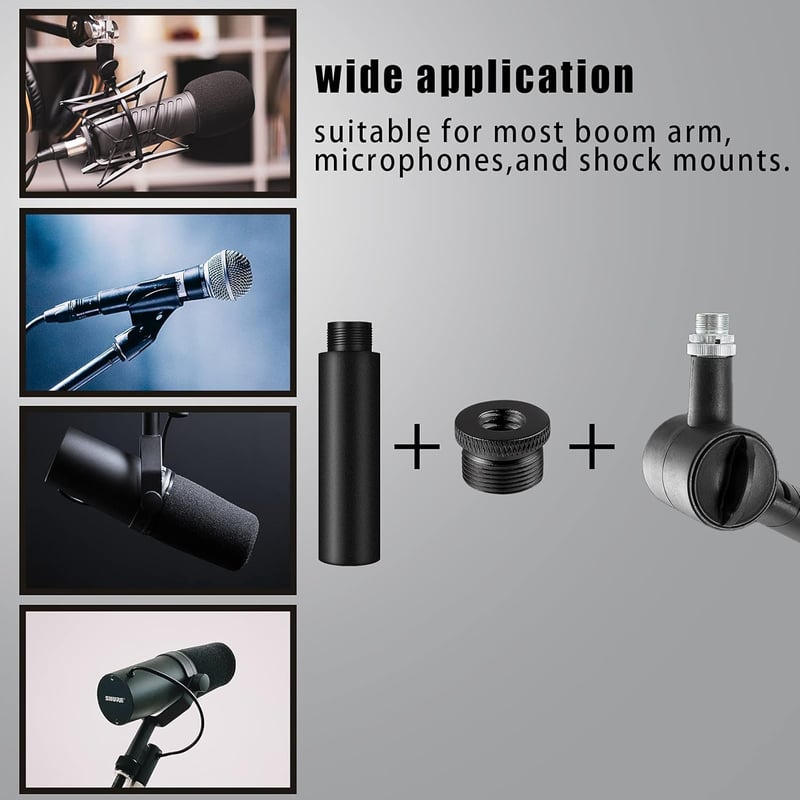 SAVITA 2db Mikrofon állvány hosszabbító + fém adapter, 1,5cm-es, asztali és karos állványokhoz