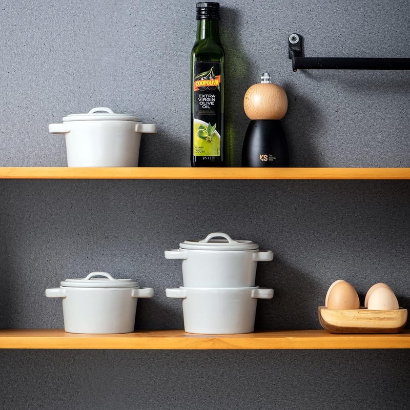 vancasso MORANDI 4 részes mini sütőtál szett fedővel, 300 ml-es krémszínű kerámia cocotte edények