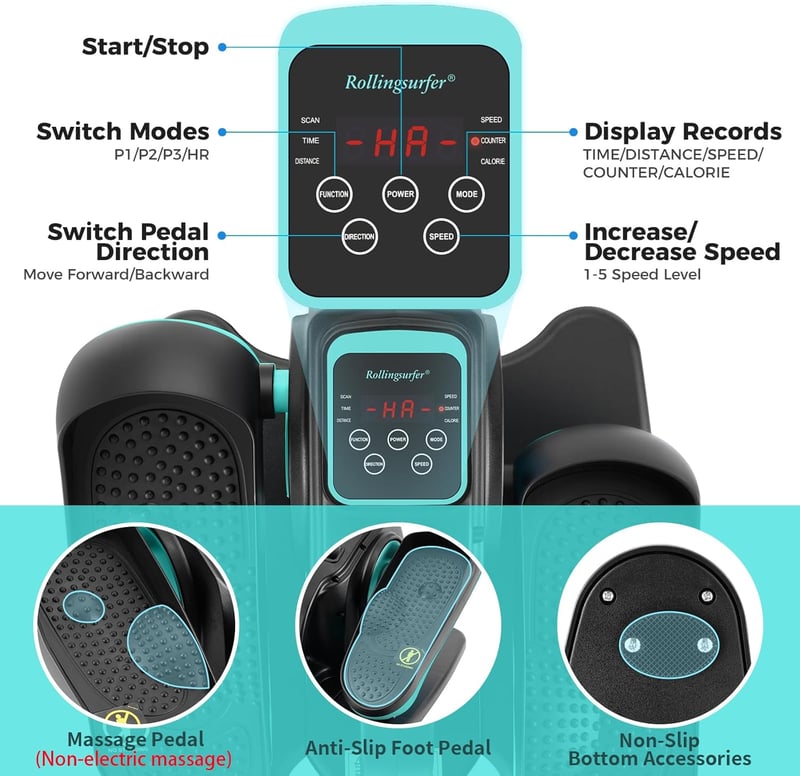 Rollingsurfer Elektromos Elliptikus Tréner Lábmasszázzsal - Asztal Alatti Kompakt Ellipszis Gép Időseknek, Irodai Dolgozóknak és Fiataloknak
