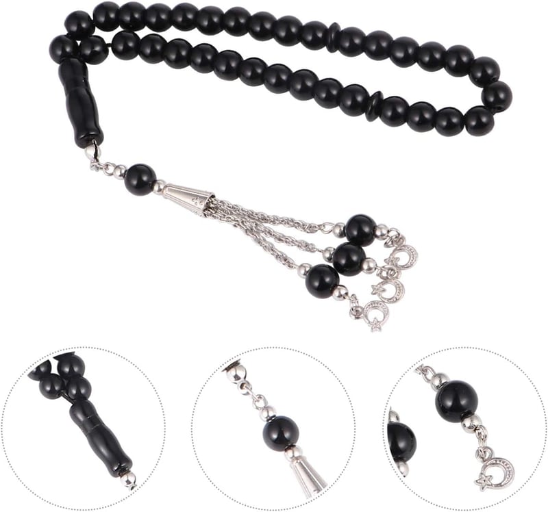 Fekete üveg muszlim imafüzér 33 gyönggyel - Iszlám tasbih karkötő