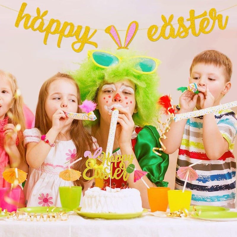 Glitteres arany "Happy Easter" húsvéti dekoráció szett