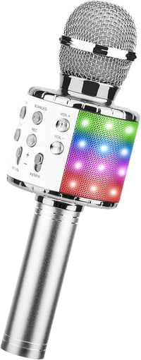 ShinePick Vezeték Nélküli Karaoke Mikrofon LED-del, Bluetooth, Android/iOS Kompatibilis - Ezüst 1
