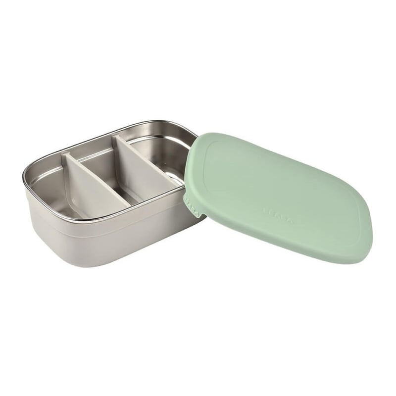 BÉABA Rozsdamentes Acél Gyermek Uzsonnás Doboz 760ml - Szivárgásmentes Bento Box Szilikon Borítással, BPA-mentes, Óvodába és Iskolába, Szürk