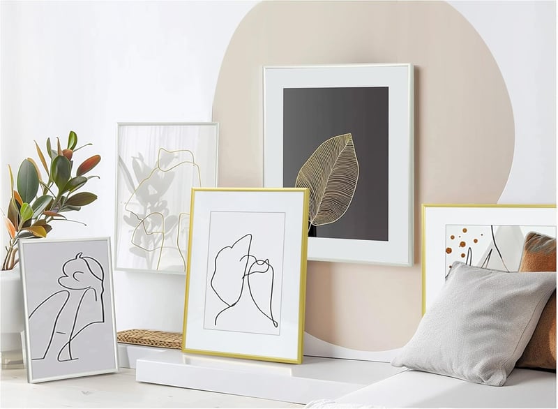 HIMEETIME 2 db Arany Alumínium Képkeret 50x70 cm - Modern Fali Fényképtartó, Dokumentumkeret, Poszterkeretnek Alkalmas Fém Fotókeret