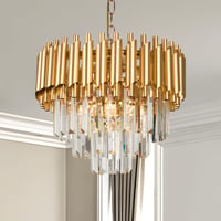 FRIXCHUR Arany Kristály Csillár - Modern 3-Szintes Mennyezeti Lámpa, 40 cm LED Függőlámpa Esőcsepp Dizájnnal, Nappali és Étkező Világítás, E 1