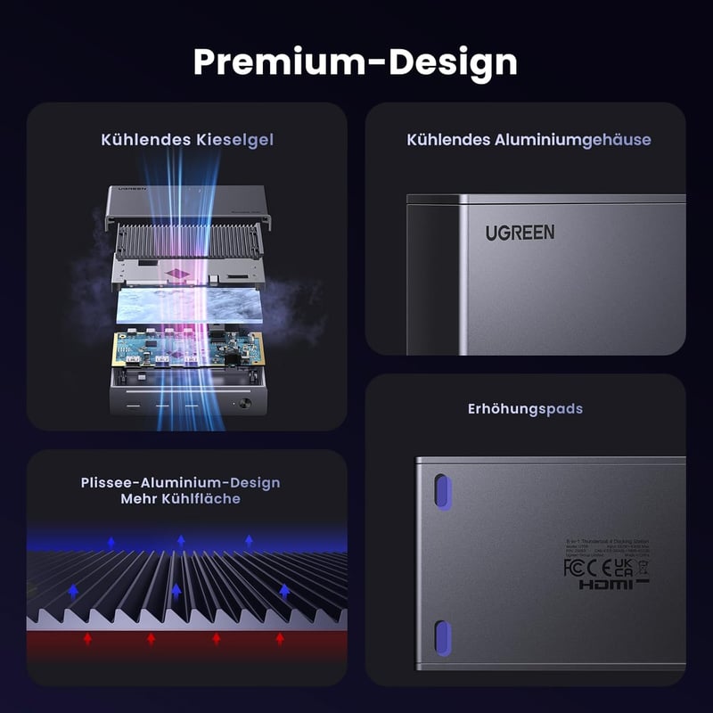 UGREEN Revodok Max 208 Thunderbolt 4 Dokkoló - 40Gbps, 3 TB4 Port, Dual 4K@60Hz/8K Kijelző, 85W Töltés, Gigabit Ethernet, Mac Mini M4 Pro Ko